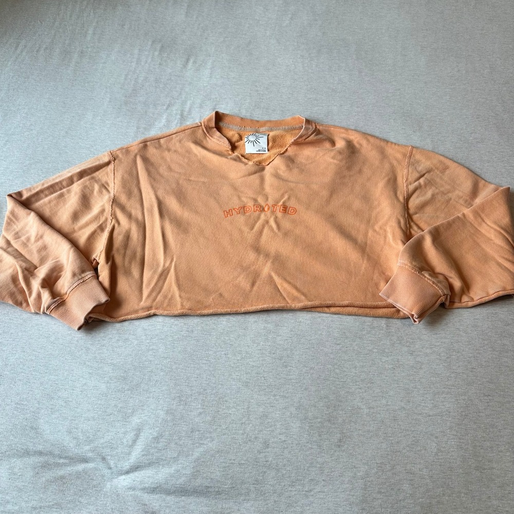 OFFLINE by Aerie Hydrated Cropped Sweatshirt Orange Peach V-Neck Small
